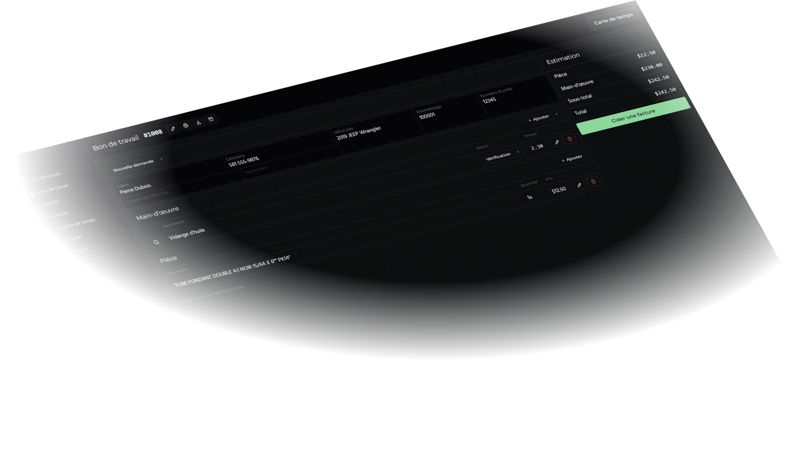 Bons de travail rapides pour atelier mécanique